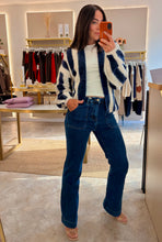 Load image into Gallery viewer, OVERSIZED OPEN FRONT STRIPED KNIT CARDIGAN - navy/white

