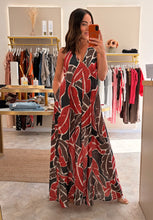 Load image into Gallery viewer, PALM PRINT HALTER NECK MAXI DRESS
