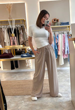 Load image into Gallery viewer, ELASTICATED PINSTRIPE WIDE LEG TROUSERS
