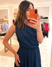 Load image into Gallery viewer, ONE SHOULDER RUCHED MAXI DRESS -navy
