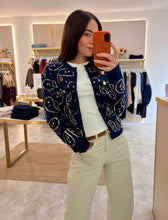 Load image into Gallery viewer, PAISLEY BUTTON CARDIGAN - navy
