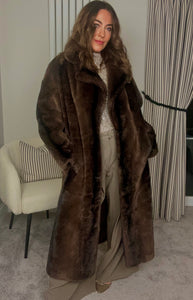 BROWN LONG LENGTH FAUX FUR COAT