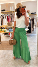 Load image into Gallery viewer, GREEN PINSTRIPE ELASTICATED CROPPED TROUSER
