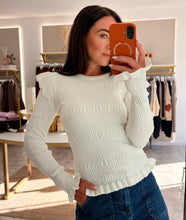 Load image into Gallery viewer, ULTRA SOFT SMOCKED FRILL KNIT TOP - white
