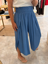 Load image into Gallery viewer, DRAPED WIDE LEG TROUSERS WITH SHIRRED ELASTICATED WAISTBAND- blue
