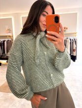 Load image into Gallery viewer, NECK TIE STRIPE KNIT CARDIGAN - khaki
