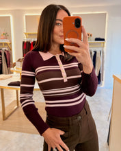 Load image into Gallery viewer, BURGUNDY STRIPE RIB KNIT BODY TOP
