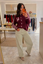 Load image into Gallery viewer, LA CALIFORNIA VARSITY KNIT CARDIGAN - burgundy/pink
