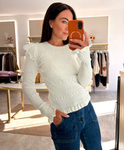 Load image into Gallery viewer, ULTRA SOFT SMOCKED FRILL KNIT TOP - white
