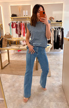 Load image into Gallery viewer, SHOULDER PAD STRIPED TEE - navy/powder blue
