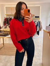 Load image into Gallery viewer, DENIM RUFFLE COLLAR KNIT - red
