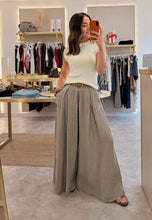 Load image into Gallery viewer, LINEN WIDE LEG BELTED TROUSERS- stone grey
