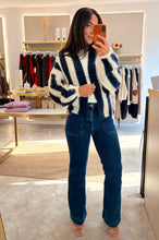 Load image into Gallery viewer, OVERSIZED OPEN FRONT STRIPED KNIT CARDIGAN - navy/white
