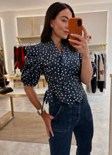 Load image into Gallery viewer, POLKA DOT TIE SHIRT/BLOUSE - navy
