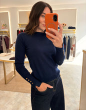 Load image into Gallery viewer, BASIC FINE KNIT JUMPER WITH BUTTON DETAIL - navy

