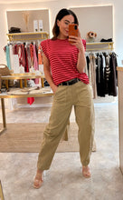 Load image into Gallery viewer, SHOULDER PAD STRIPED TEE - pink/red
