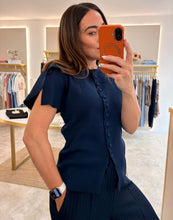 Load image into Gallery viewer, FLUTTER SLEEVE FLAT KNIT CARDIGAN - navy
