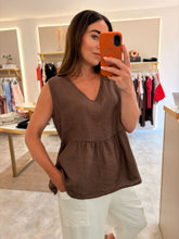Load image into Gallery viewer, LINEN PEPLUM TOP- brown

