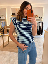 Load image into Gallery viewer, SHOULDER PAD STRIPED TEE - navy/powder blue
