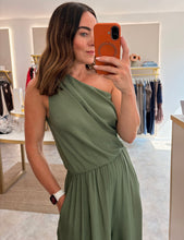 Load image into Gallery viewer, ONE SHOULDER RUCHED JUMPSUIT -khaki
