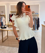 Load image into Gallery viewer, KNIT RUFFLE PEPLUM TOP -cream
