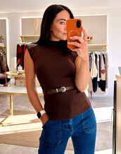 Load image into Gallery viewer, BELTED CAP SLEEVE TOP - brown
