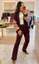 Load image into Gallery viewer, RAINBOW STRIPE OPEN KNIT CARDI - burgundy
