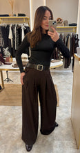 Load image into Gallery viewer, RHINESTONE WIDE LEG BELTED TROUSERS
