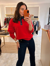 Load image into Gallery viewer, DENIM RUFFLE COLLAR KNIT - red
