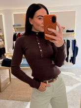 Load image into Gallery viewer, SOFT RIB POPPER DETAIL KNIT - brown
