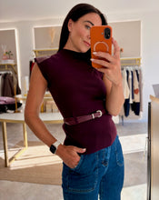 Load image into Gallery viewer, BELTED CAP SLEEVE TOP - wine
