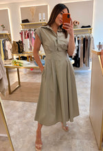 Load image into Gallery viewer, SHOULDER PAD CAP SLEEVE MIDI DRESS - taupe
