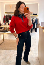 Load image into Gallery viewer, DENIM RUFFLE COLLAR KNIT - red

