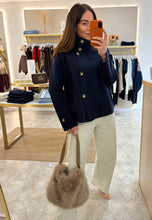 Load image into Gallery viewer, NAVY ASYMMETRIC FUNNEL- NECK WOOL BLEND JACKET
