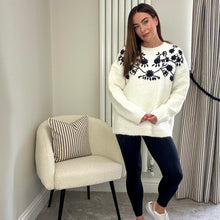 Load image into Gallery viewer, CREAM &amp; BLACK AUTUMN EMBROIDERED KNIT
