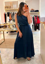 Load image into Gallery viewer, ONE SHOULDER RUCHED MAXI DRESS -navy
