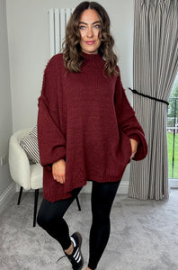 BURGUNDY OVERSIZED KNIT JUMPER