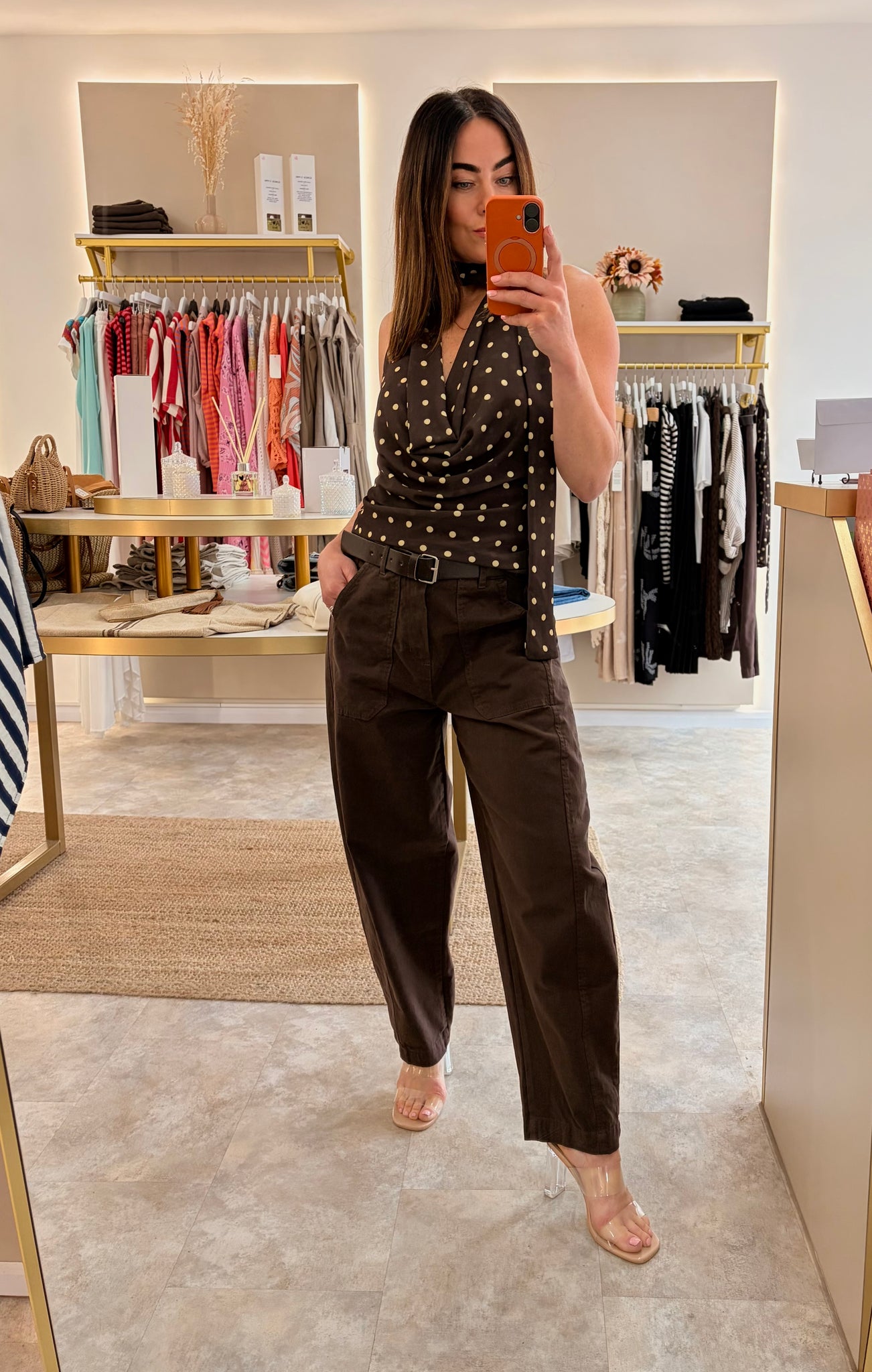 Load image into Gallery viewer, HALTER NECK POLKA DOT TOP (chocolate/yellow)