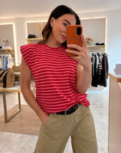 Load image into Gallery viewer, SHOULDER PAD STRIPED TEE - pink/red
