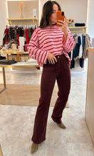 Load image into Gallery viewer, PINK/BURGUNDY BOXY STRIPE LONG SLEEVE TEE
