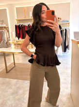 Load image into Gallery viewer, KNIT RUFFLE PEPLUM TOP - brown
