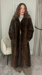 BROWN LONG LENGTH FAUX FUR COAT