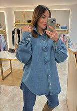 Load image into Gallery viewer, STATEMENT BUTTON OVERSIZED DENIM SHIRT

