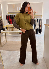 Load image into Gallery viewer, RUCHED SLEEVE BUTTON DETAIL KNIT- olive
