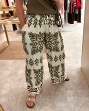 Load image into Gallery viewer, GREEN PATTERN WIDE LEG ELASTICATED WAIST TROUSERS
