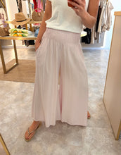 Load image into Gallery viewer, PINK PINSTRIPE ELASTICATED WAIT CROPPED TROUSER
