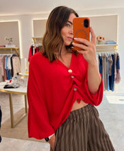 Load image into Gallery viewer, STONE DETAIL V-NECK BATWING CREPE TOP - red
