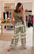Load image into Gallery viewer, GREEN PATTERN WIDE LEG ELASTICATED WAIST TROUSERS
