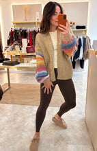 Load image into Gallery viewer, RAINBOW STRIPE OPEN KNIT CARDI - camel
