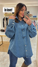 Load image into Gallery viewer, STATEMENT BUTTON OVERSIZED DENIM SHIRT
